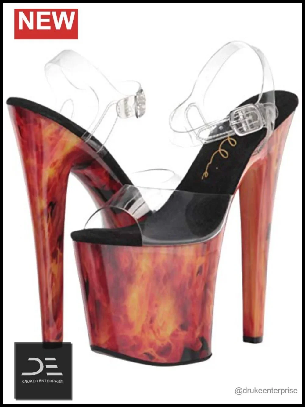 Red Platform Stiletto Sandal with Ankle Strap, Open Toe, 8 Inch Heel, Women's